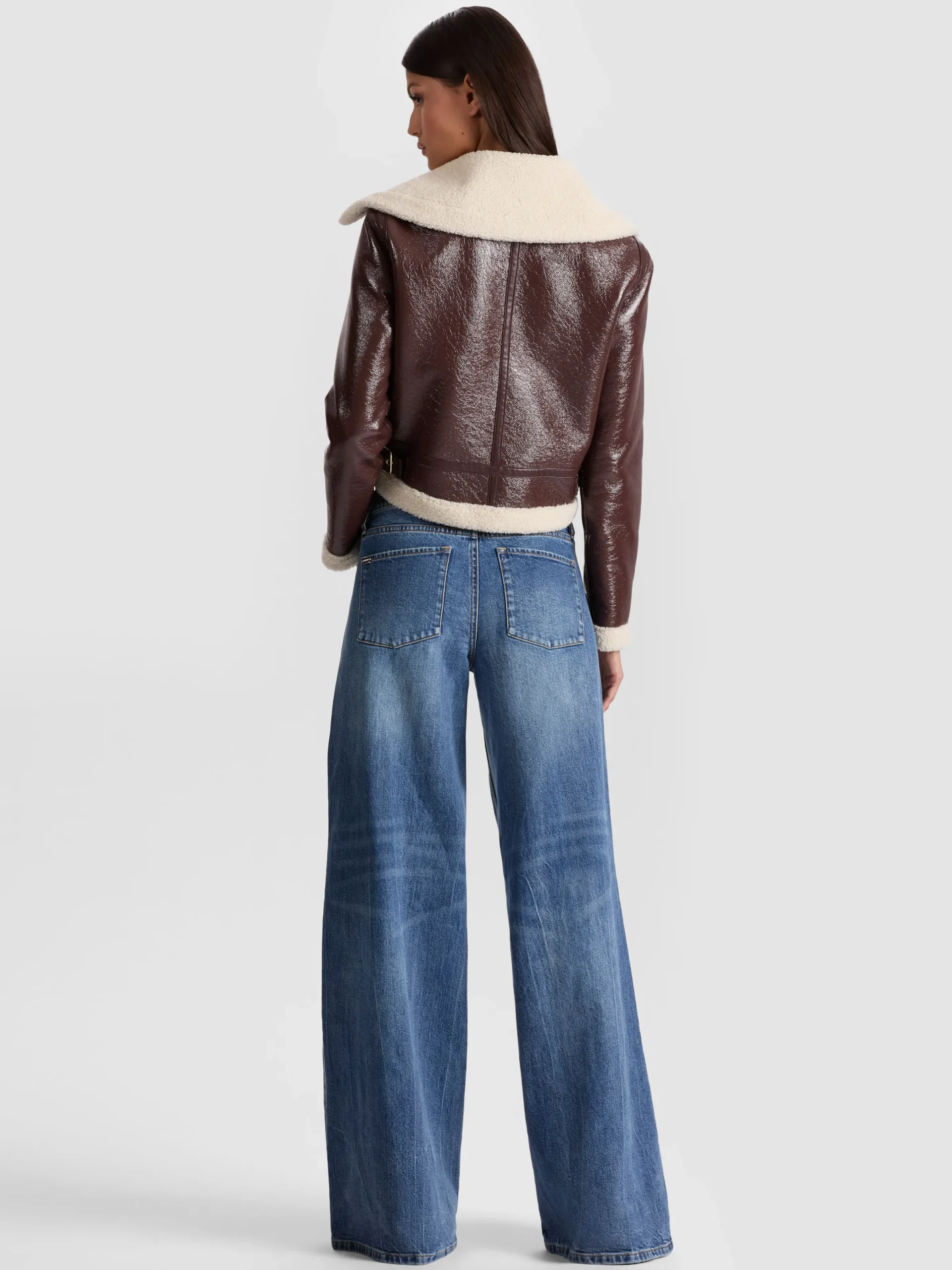 Alice and Olivia CROPPED JACKETS*ISAIAH FAUX SHEARLING JACKET BLACK