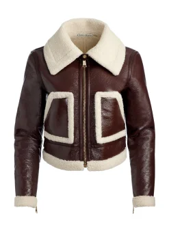 Alice and Olivia CROPPED JACKETS*ISAIAH FAUX SHEARLING JACKET BLACK