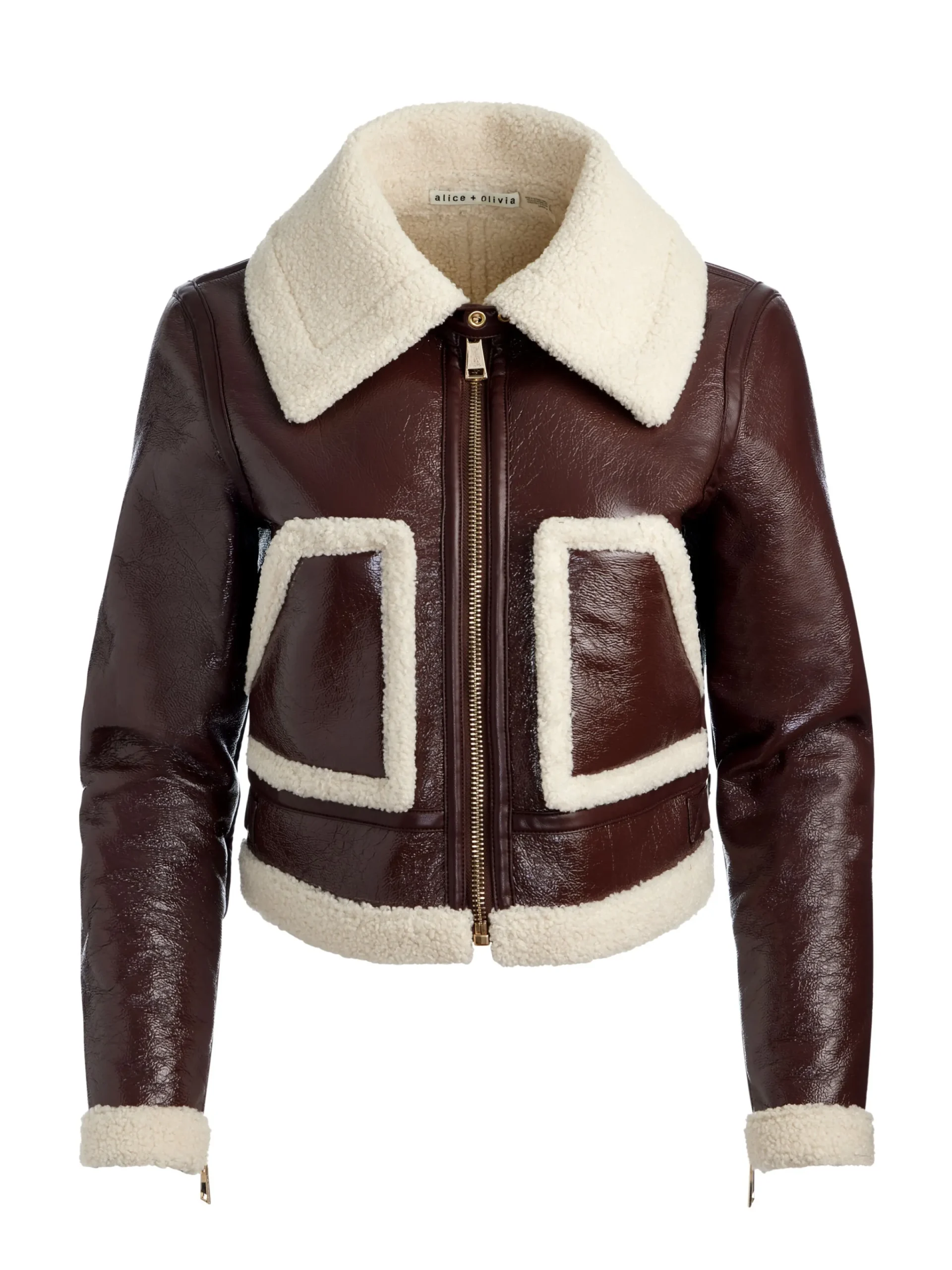 Alice and Olivia CROPPED JACKETS*ISAIAH FAUX SHEARLING JACKET BLACK