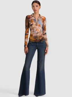 Alice and Olivia CROP TOPS*JADE MESH BUTTON DOWN PAISLEY POEM