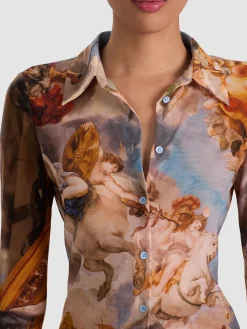 Alice and Olivia CROP TOPS*JADE MESH BUTTON DOWN PAISLEY POEM