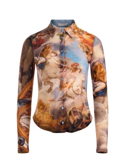 Alice and Olivia CROP TOPS*JADE MESH BUTTON DOWN PAISLEY POEM