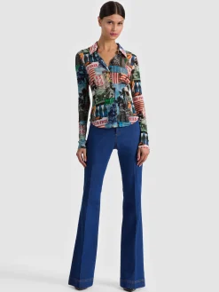 Alice and Olivia ANDREW PANT|JADE MESH BUTTON DOWN*JADE MESH BUTTON DOWN