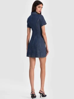 Alice and Olivia MINI*JAMIE DENIM MINI DRESS WHITE