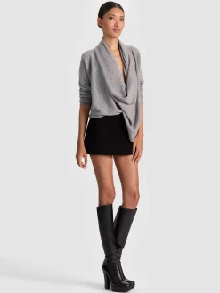 Alice and Olivia PULLOVERS*JULES CASHMERE DRAPED PULLOVER BLACK