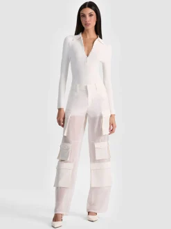 Alice and Olivia BODYSUITS*KEENAN POLO BODYSUIT SOFT WHITE