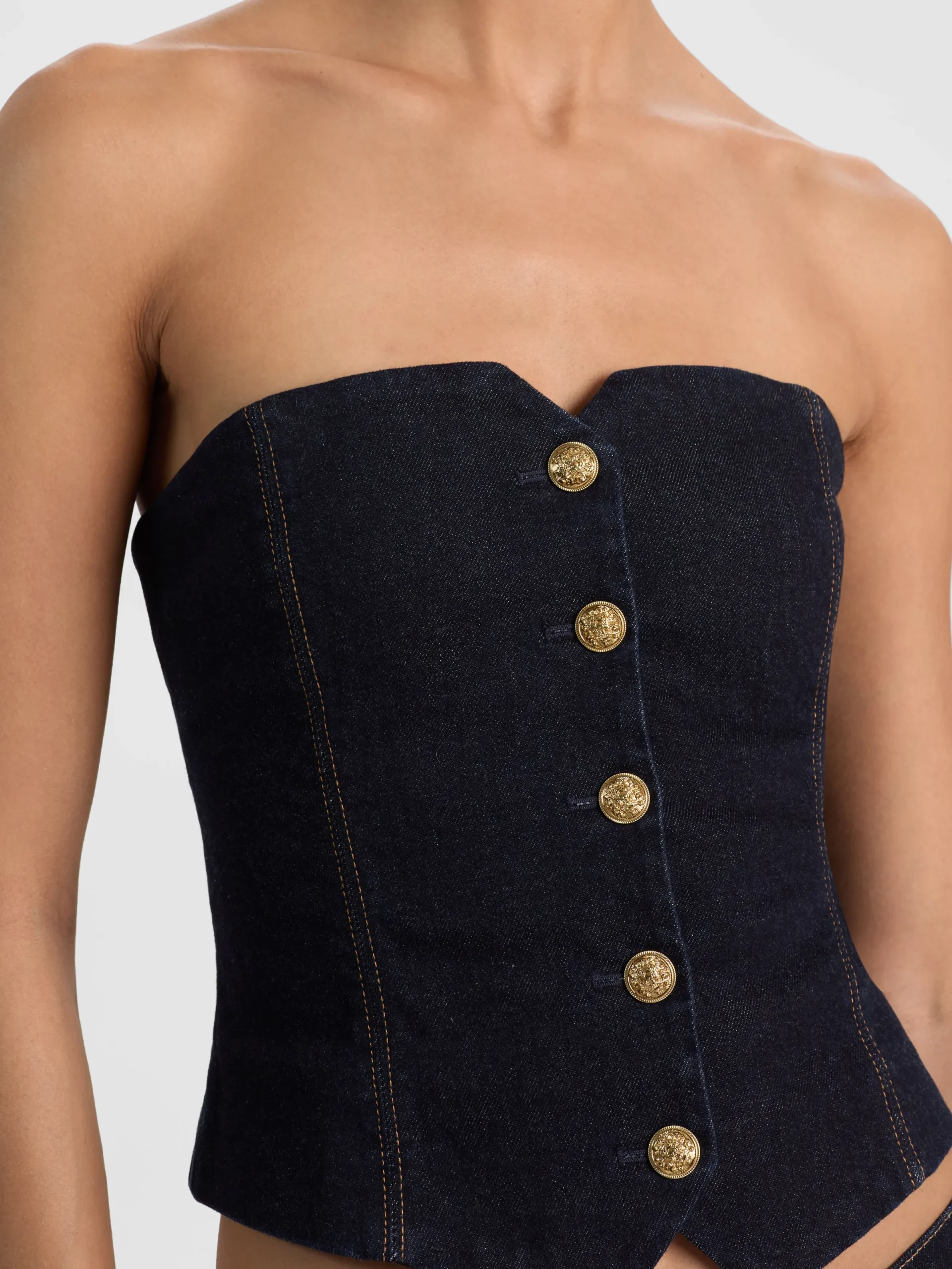 Alice and Olivia CROP TOPS*KELCEY STRAPLESS DENIM VEST