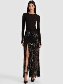 Alice and Olivia MAXI*KENDRA SEQUIN FRINGE MAXI SKIRT