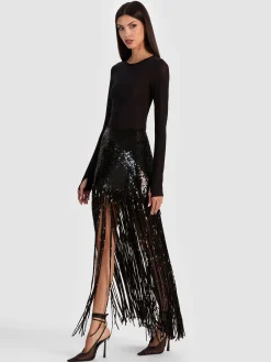 Alice and Olivia MAXI*KENDRA SEQUIN FRINGE MAXI SKIRT