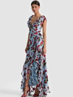 Alice and Olivia MAXI*KRISTEN RUFFLE WRAP MAXI DRESS
