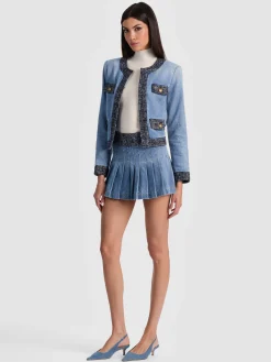 Alice and Olivia DENIM*LANDON CROPPED DENIM JACKET DANICA DARK INDIGO