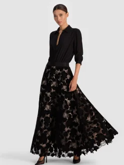 Alice and Olivia MAXI*LORENA LACE MAXI SKIRT OXBLOOD