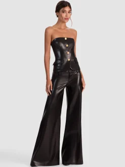 Alice and Olivia ANDREW PANT|JADE MESH BUTTON DOWN*MADISON VEGAN BUSTIER TOP GOLD