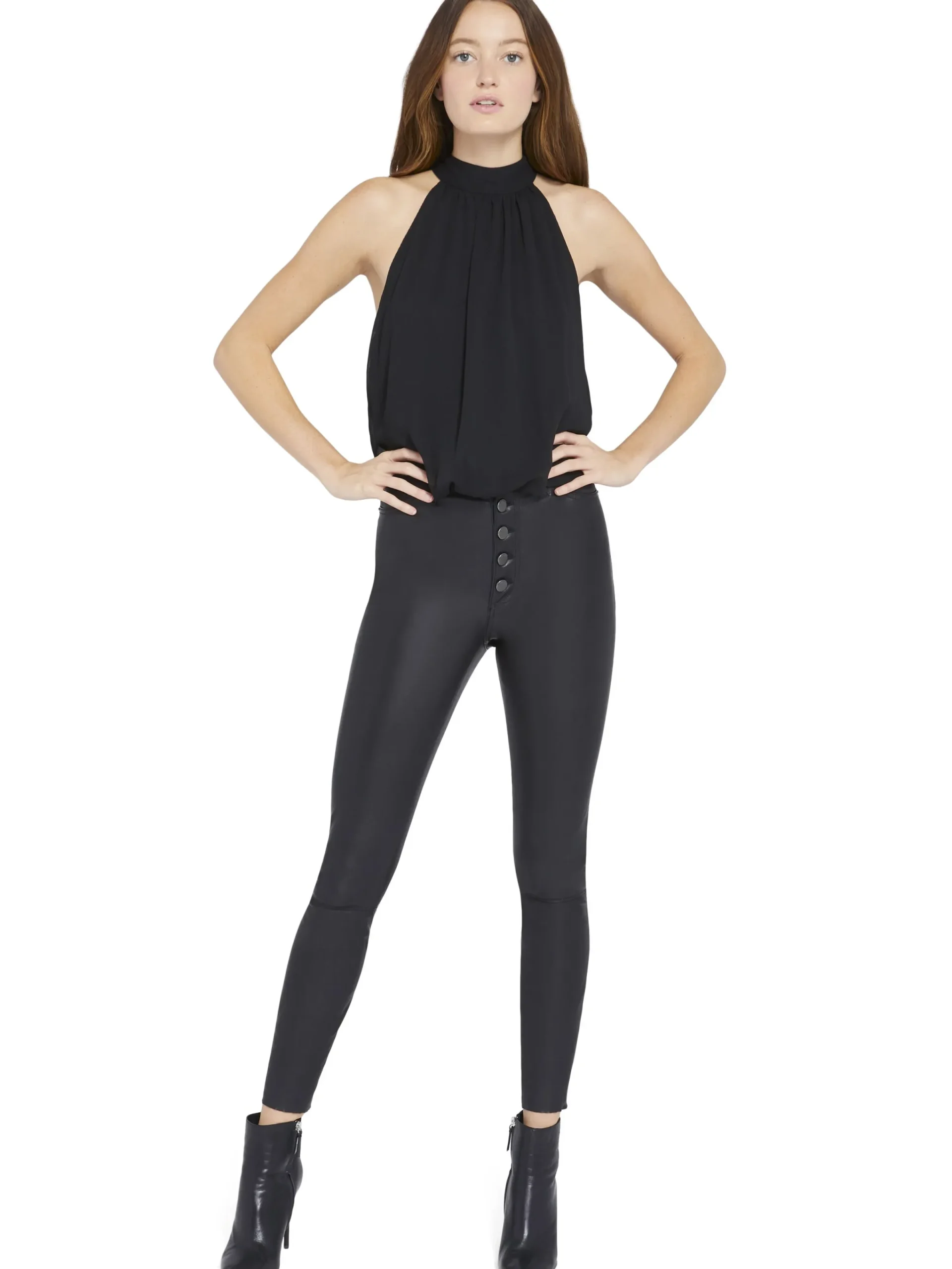 Alice and Olivia ANDREW PANT|JADE MESH BUTTON DOWN*MARIS HALTER TOP WHITE