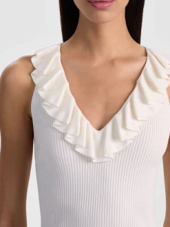 Alice and Olivia TANKS*MARNIE RUFFLE TANK WHITE