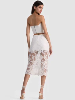 Alice and Olivia MIDI*MEDINE EMBELLISHED LACE MIDI SKIRT CAROLINA BLUE