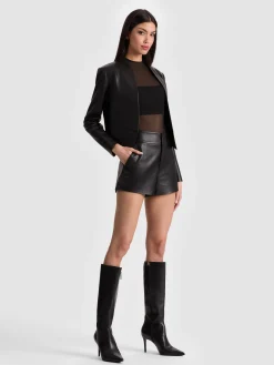 Alice and Olivia LEATHER + SUEDE*NEW HARVEY LEATHER JACKET OFF WHITE