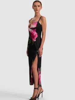 Alice and Olivia MIDI*NINA MIDI DRESS EMPRESS BLOOM BLACK