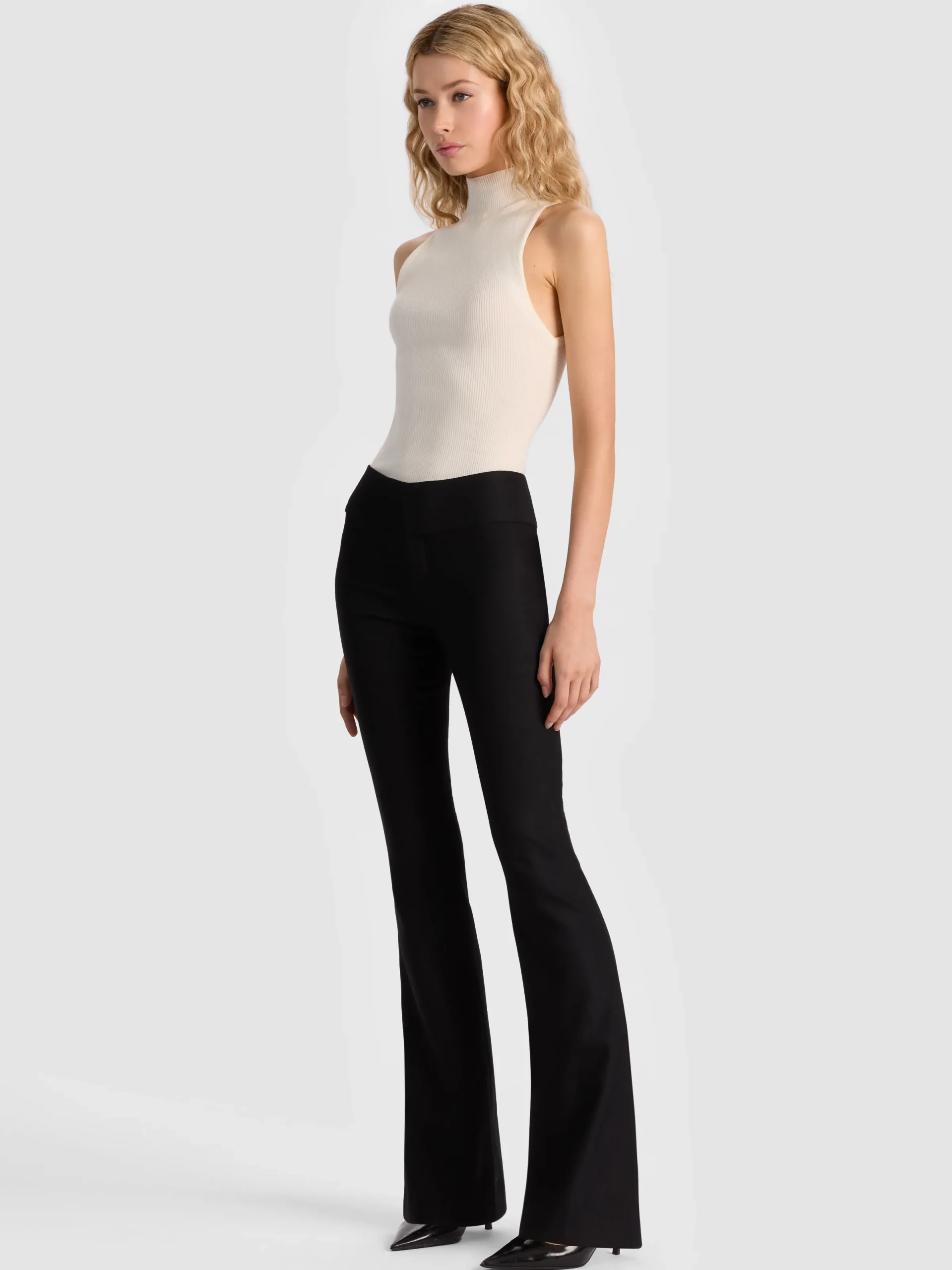 Alice and Olivia ANDREW PANT|JADE MESH BUTTON DOWN*OLIVIA WOOL BOOTCUT PANT WHITE