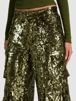 Alice and Olivia CARGOS*OLYMPIA SEQUIN CARGO PANT MIDNIGHT BLUE