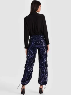 Alice and Olivia CARGOS*OLYMPIA SEQUIN CARGO PANT DARK OLIVE