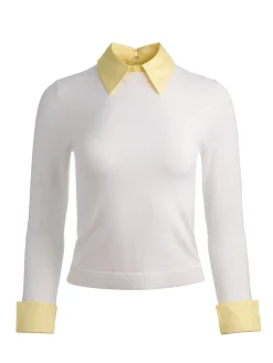 Alice and Olivia PULLOVERS*PORLA COLLARED SWEATER PRALINE/ECRU