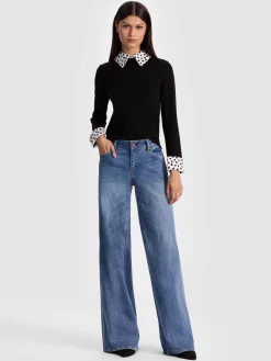 Alice and Olivia PULLOVERS*PORLA STACEFACE COLLARED SWEATER GREY MINERAL