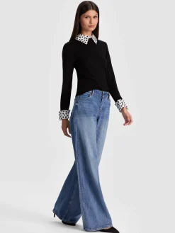 Alice and Olivia PULLOVERS*PORLA STACEFACE COLLARED SWEATER GREY MINERAL