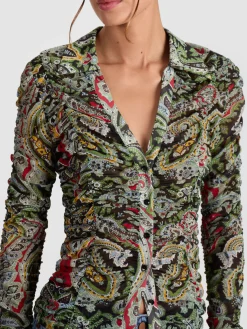 Alice and Olivia CROP TOPS*PORTIA MESH BUTTON DOWN OFF WHITE