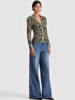 Alice and Olivia CROP TOPS*PORTIA MESH BUTTON DOWN OFF WHITE