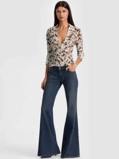 Alice and Olivia CROP TOPS*PORTIA MESH BUTTON DOWN ARDEN FOREST SM