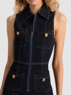 Alice and Olivia JUMPSUITS + ROMPERS*RACHEL SLEEVELESS DENIM JUMPSUIT