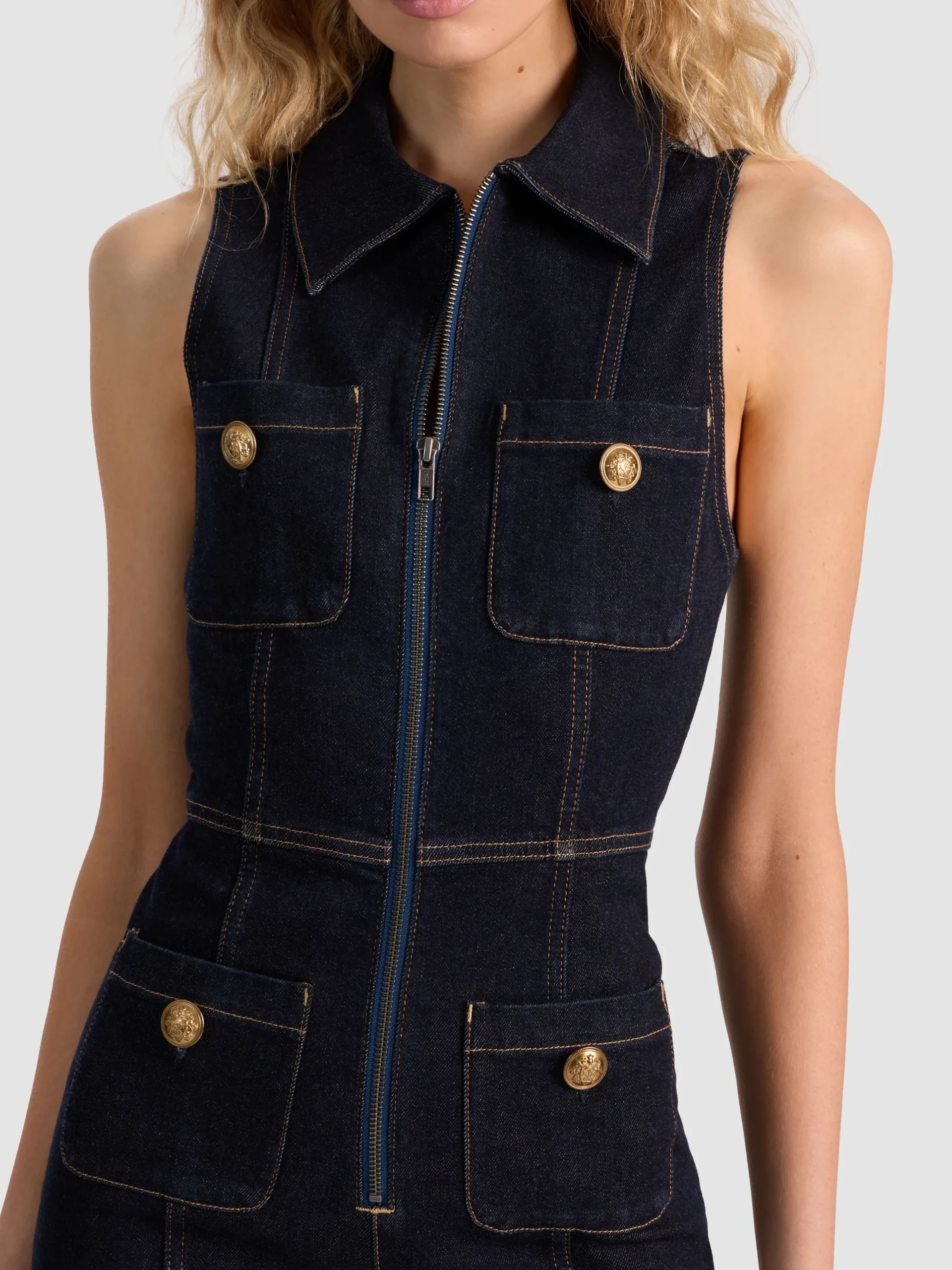 Alice and Olivia JUMPSUITS + ROMPERS*RACHEL SLEEVELESS DENIM JUMPSUIT