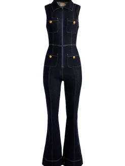 Alice and Olivia JUMPSUITS + ROMPERS*RACHEL SLEEVELESS DENIM JUMPSUIT