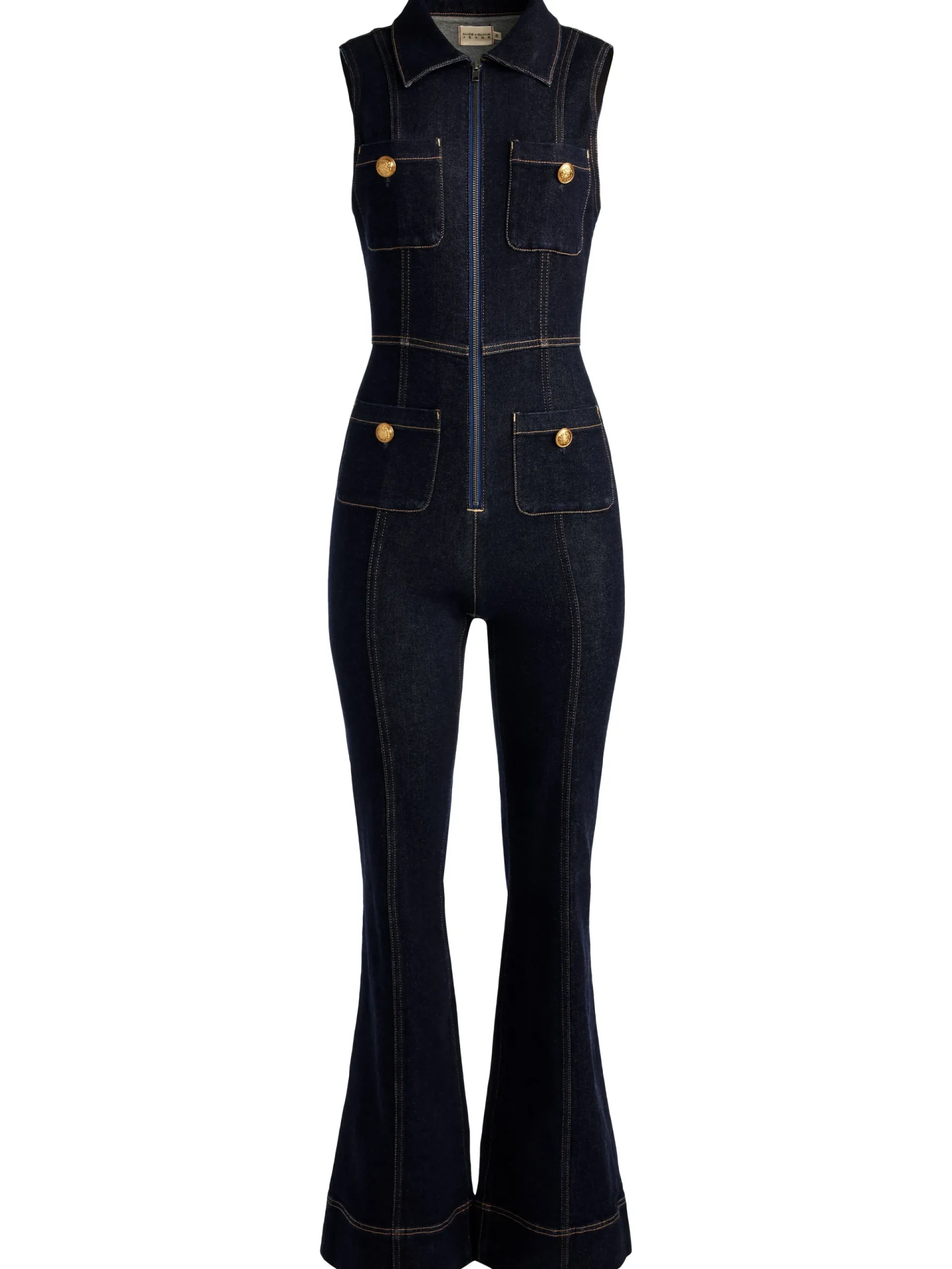 Alice and Olivia JUMPSUITS + ROMPERS*RACHEL SLEEVELESS DENIM JUMPSUIT