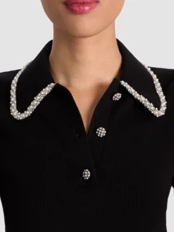 Alice and Olivia PULLOVERS*RAMONA EMBELLISHED POLO ECRU