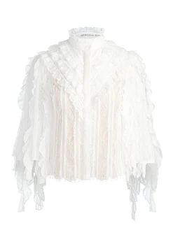 Alice and Olivia BLOUSES*RHEBA LACE TOP BLACK