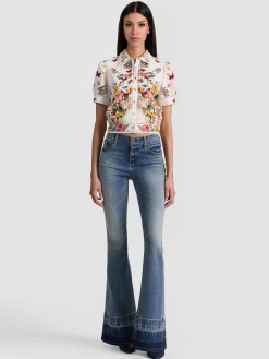 Alice and Olivia BLOUSES*ROSIE CROPPED BUTTON DOWN MYSTIC GARDEN SAGE