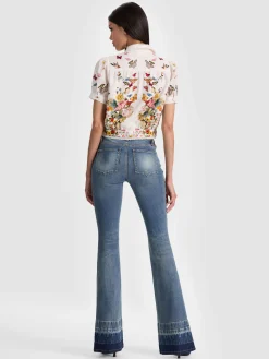Alice and Olivia BLOUSES*ROSIE CROPPED BUTTON DOWN MYSTIC GARDEN SAGE