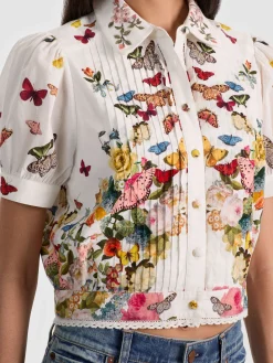 Alice and Olivia BLOUSES*ROSIE CROPPED BUTTON DOWN MYSTIC GARDEN SAGE