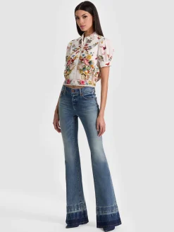 Alice and Olivia BLOUSES*ROSIE CROPPED BUTTON DOWN MYSTIC GARDEN SAGE