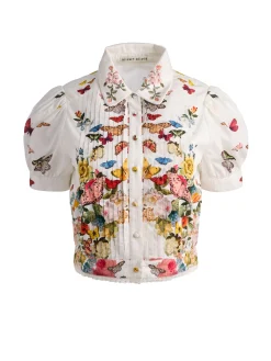 Alice and Olivia BLOUSES*ROSIE CROPPED BUTTON DOWN MYSTIC GARDEN SAGE