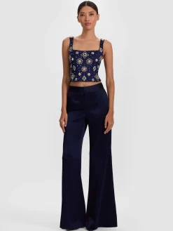 Alice and Olivia WIDE LEG*SHANE WIDE LEG PANT MIDNIGHT BLUE