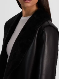 Alice and Olivia COATS*SHELBY FAUX SHEARLING MAXI COAT GREY MINERAL