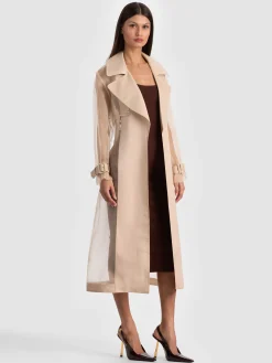 Alice and Olivia COATS*SILVIA SHEER MAXI TRENCH LATTE