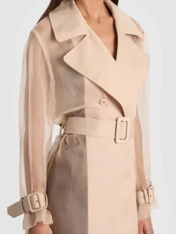Alice and Olivia COATS*SILVIA SHEER MAXI TRENCH LATTE