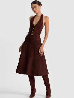 Alice and Olivia MIDI*SOSIE SUEDE MIDI SKIRT BLACK