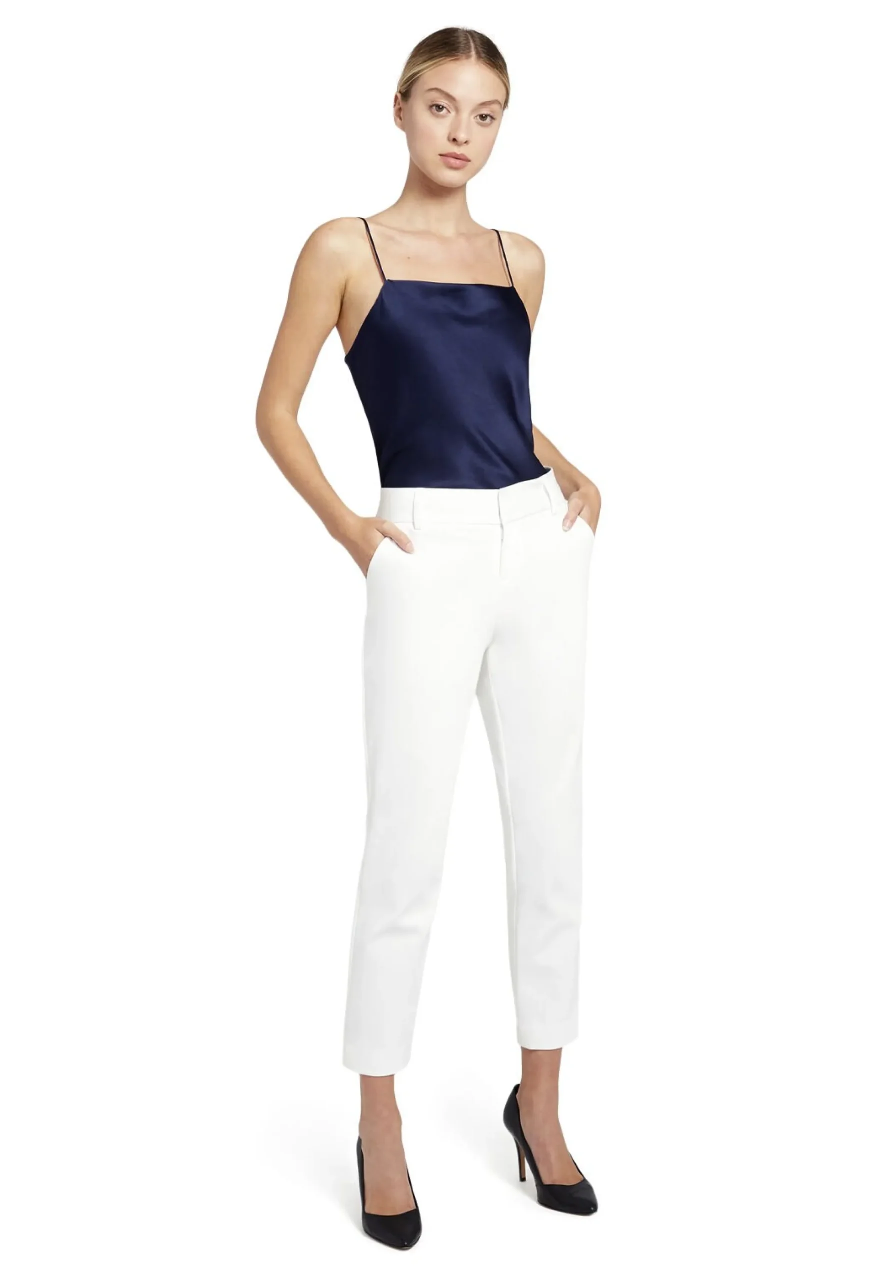 Alice and Olivia ANDREW PANT|JADE MESH BUTTON DOWN*STACEY SLIM TROUSER BLACK