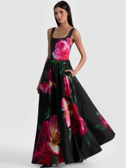 Alice and Olivia MAXI*TARRIE MAXI DRESS EMPRESS BLOOM BLACK