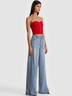 Alice and Olivia CROP TOPS*TASHA ZIP FRONT CORSET BLACK